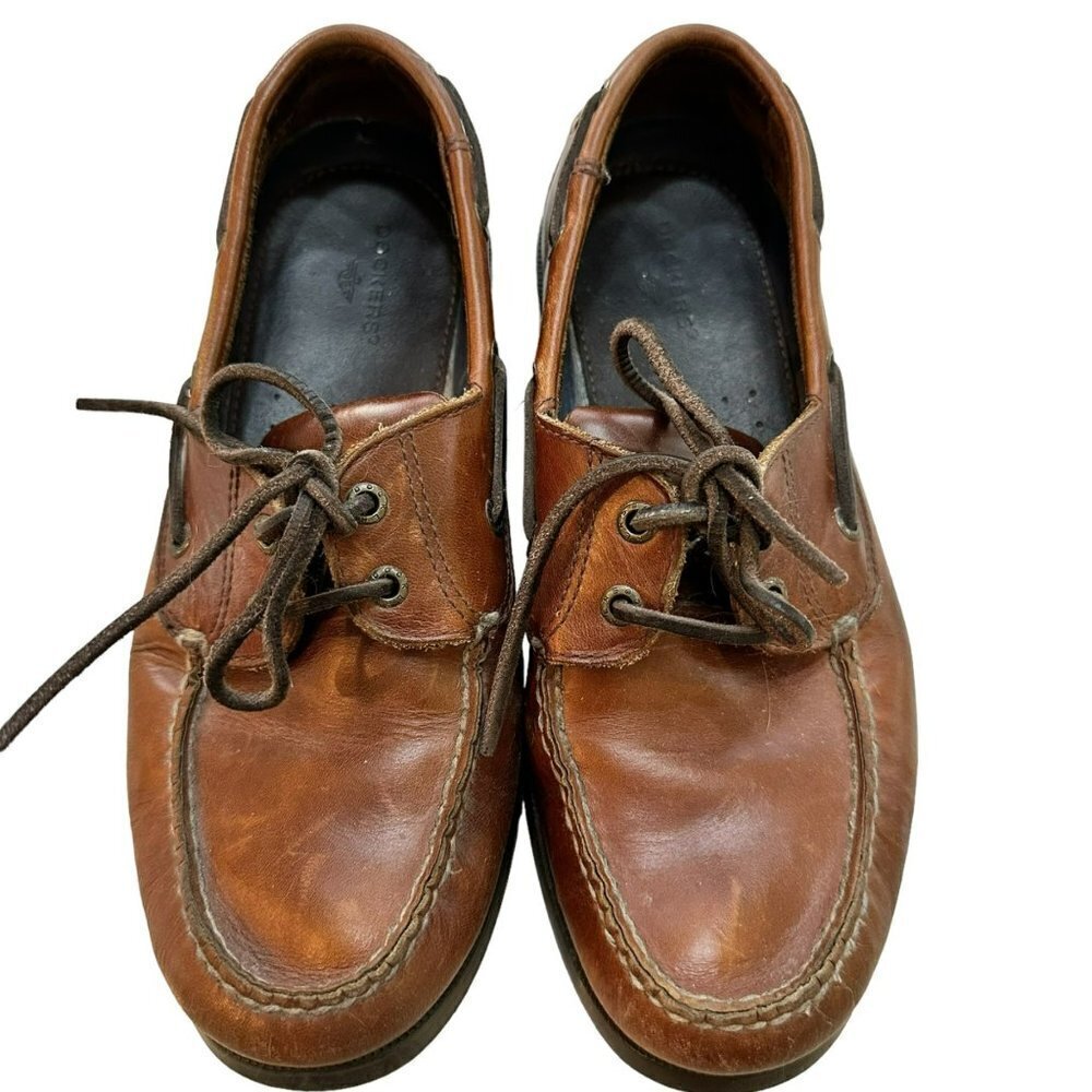 Dockers Men's 90-1449 Brown Leather Moc Toe Lace-up Deck Shoes Size 9